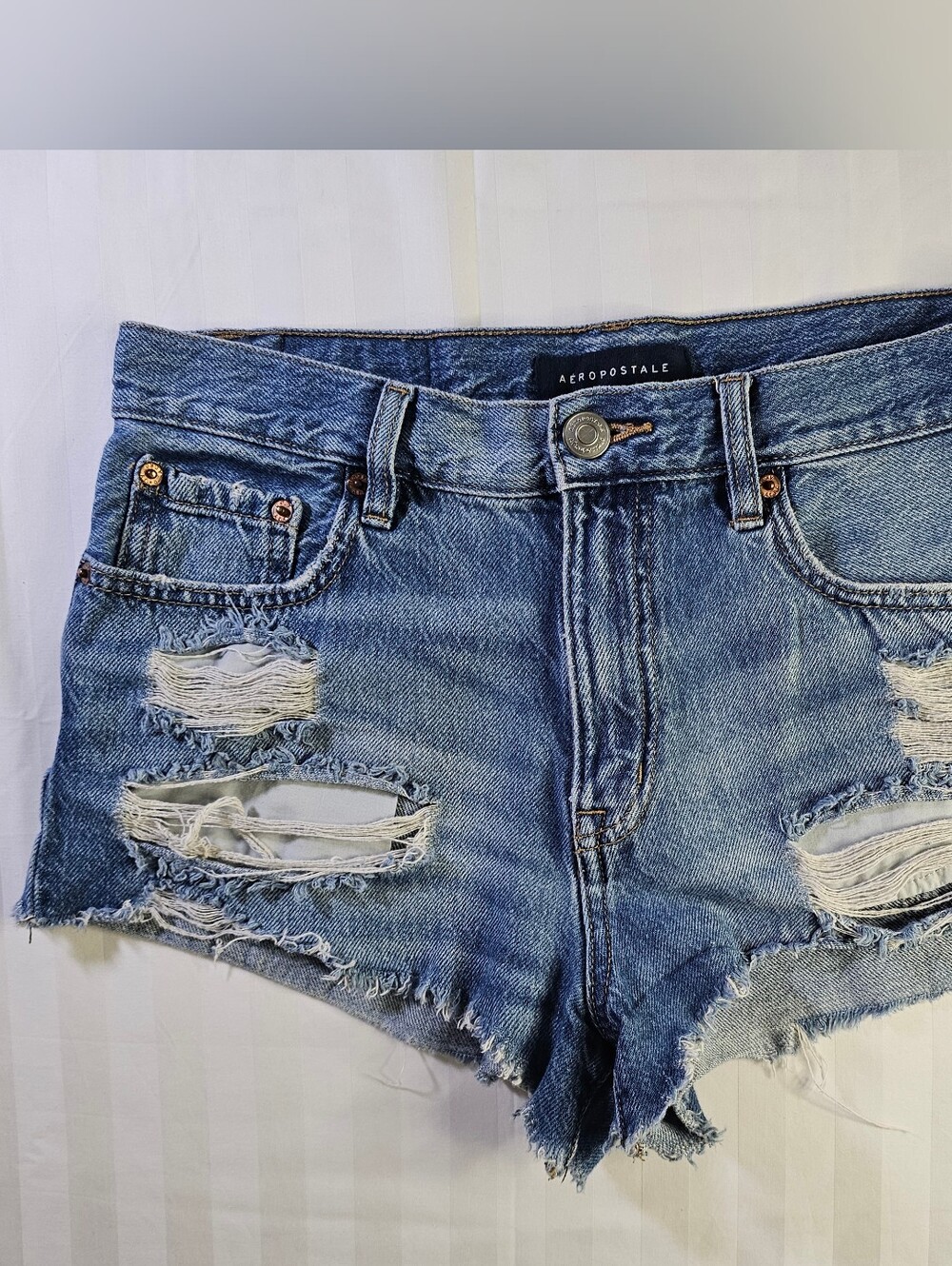 Aeropostale Women's Distressed Light Blue Denim Shorts